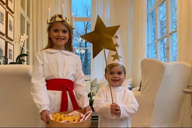Princess Estelle and Prince Oscar celebrate Saint Lucia with a basket of buns